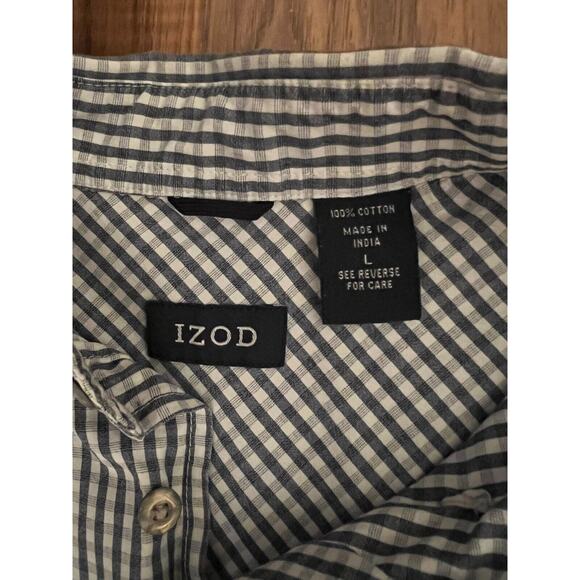 IZOD Button Up Men’s Large Shirt Blue & White Long Sleeved Droptail Hem W/Pocket - Picture 2 of 8